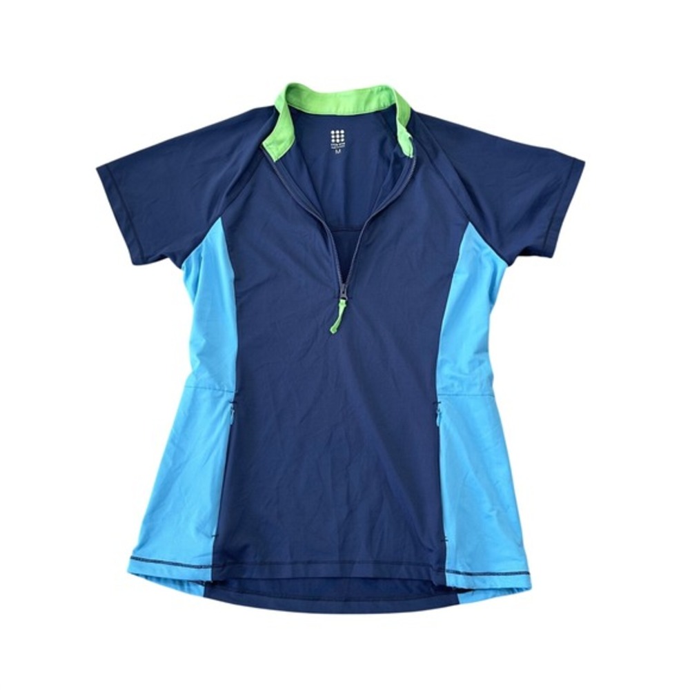 Title Nine Navy Blue Colorblock Quarter Zip Short‎ Sleeve Sun Shirt Active UPF